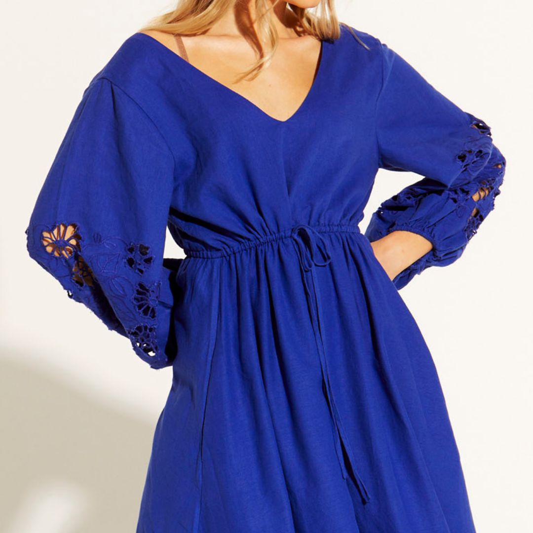 Our Love Embroidered Dress - Cobalt