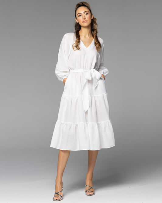 Faraway Tiered Midi Dress - White