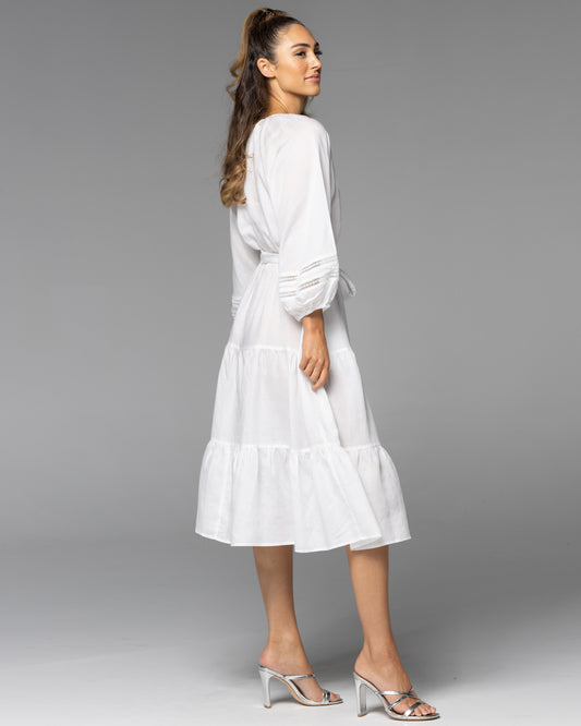 Faraway Tiered Midi Dress - White