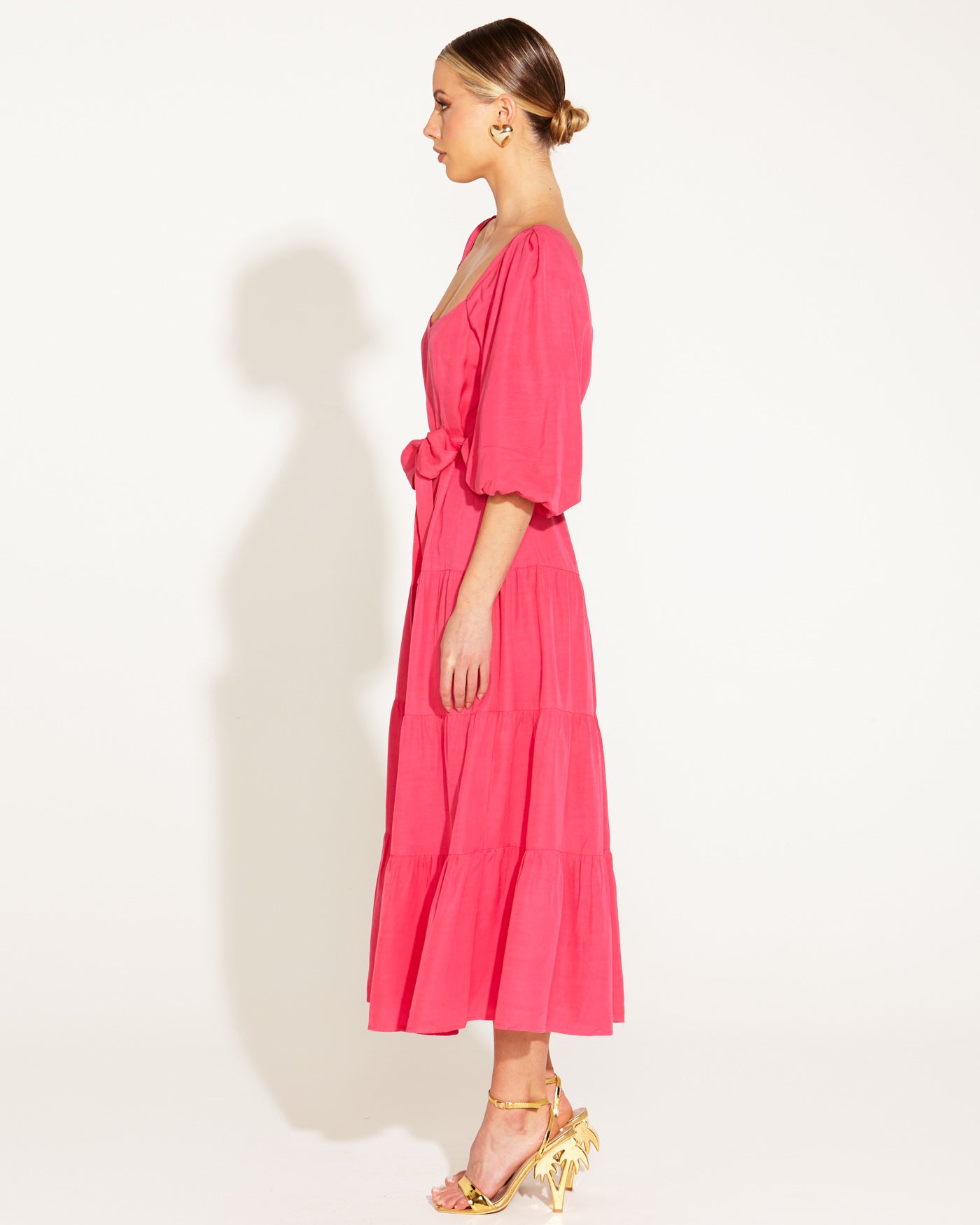 One and Only Tiered Midi Dress - Hot Pink