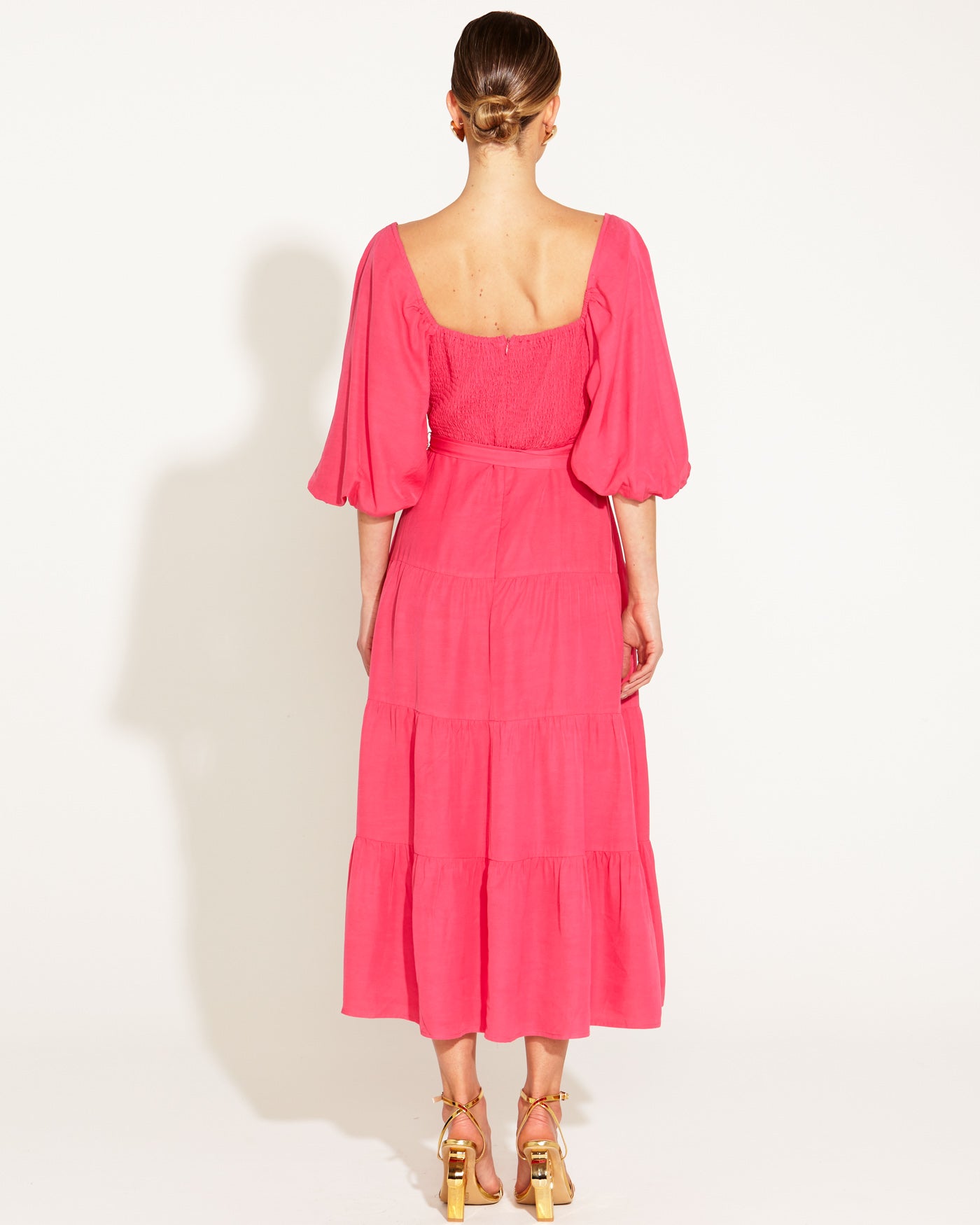 One and Only Tiered Midi Dress - Hot Pink