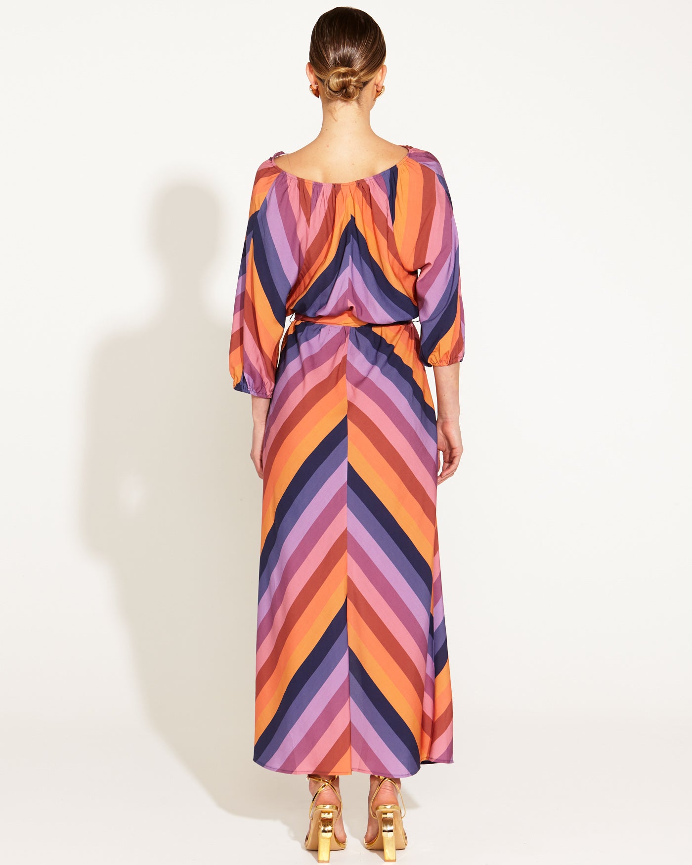 Sunset Dream Tie Waist Midi Dress - Sunset Stripe