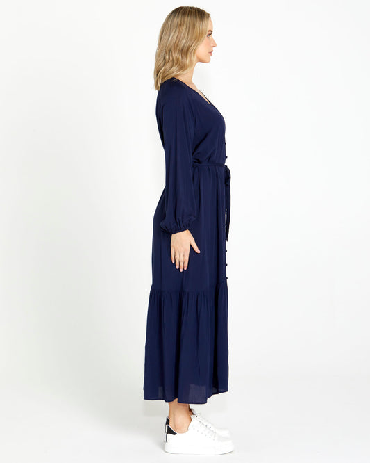 Brigitte Balloon Sleeve Maxi Dress - Navy