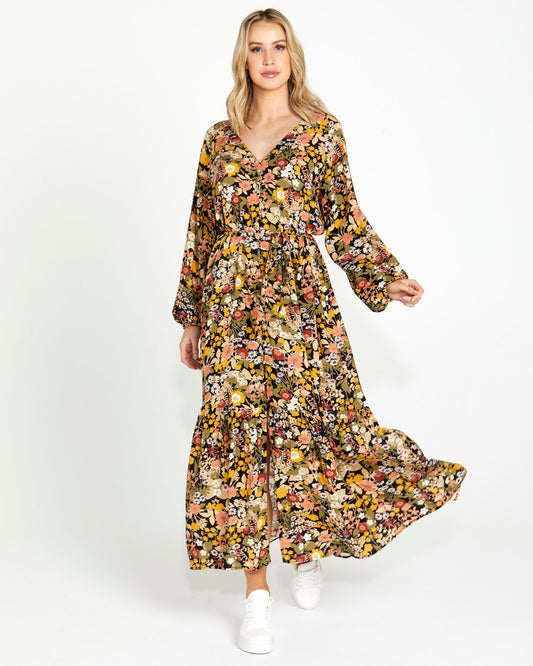 Brigitte Balloon Sleeve Maxi Dress - Winter Floral