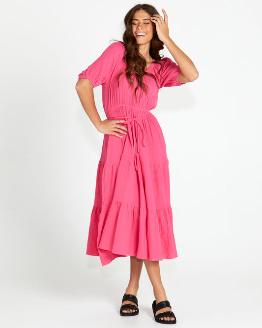 Felix Tiered Midi Dress - Pink