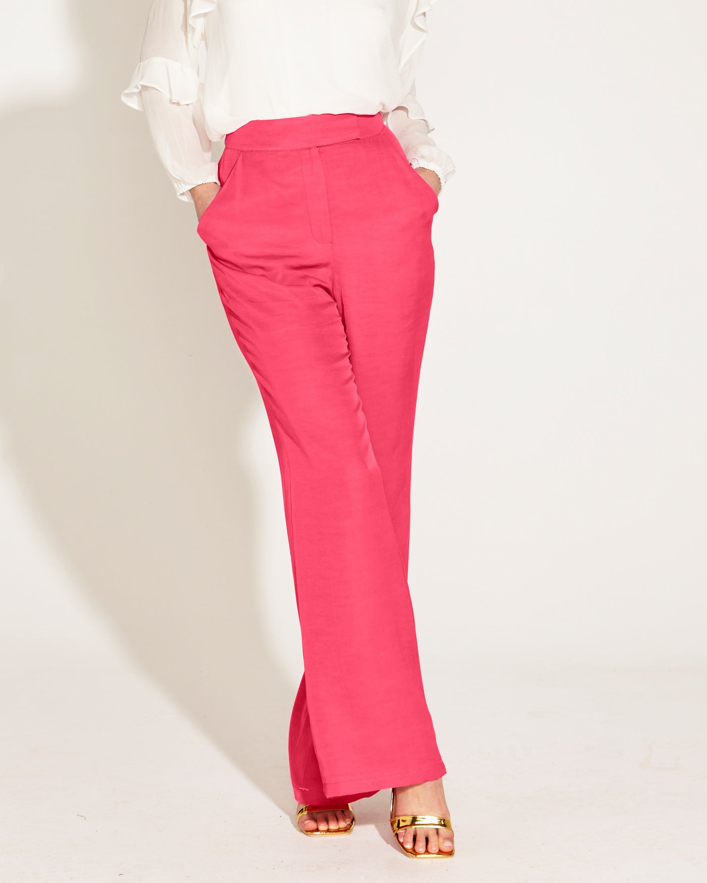 One And Only High Waisted Flared Pant - Hot Pink