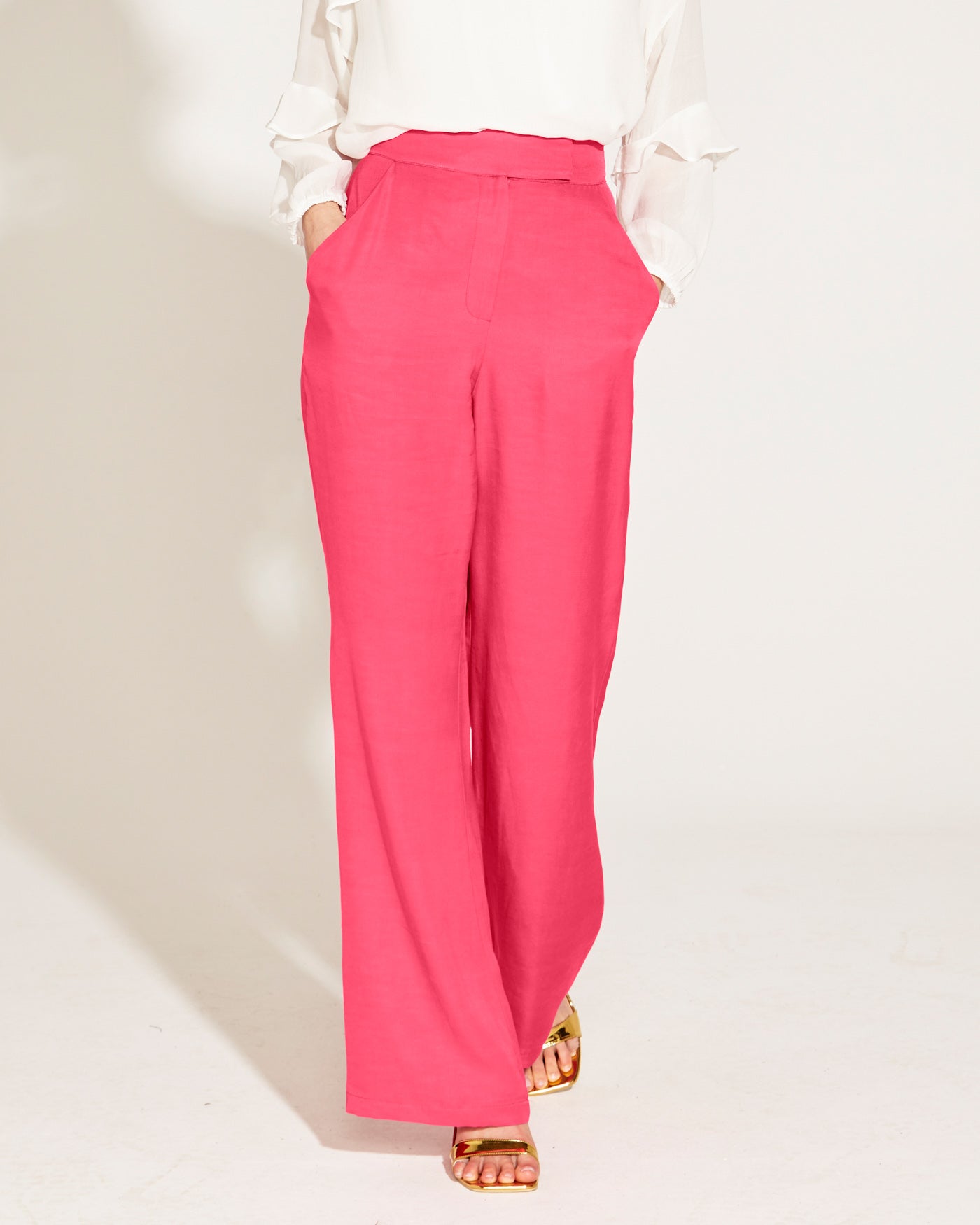 One And Only High Waisted Flared Pant - Hot Pink