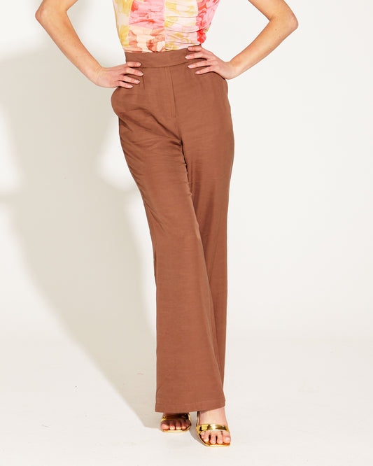 One And Only High Waisted Flared Pant - Mocha