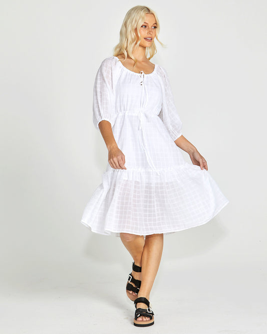 Ruby Tiered Midi Dress - White