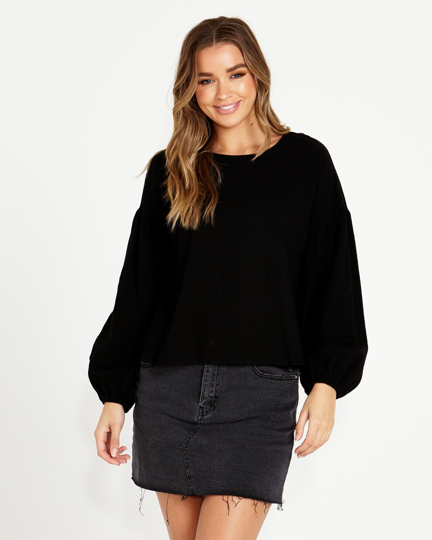 Sonya Puff Sleeve Top - Black