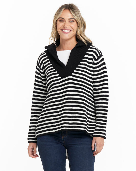 Bordeaux Collar Knit - Black Bold Stripe