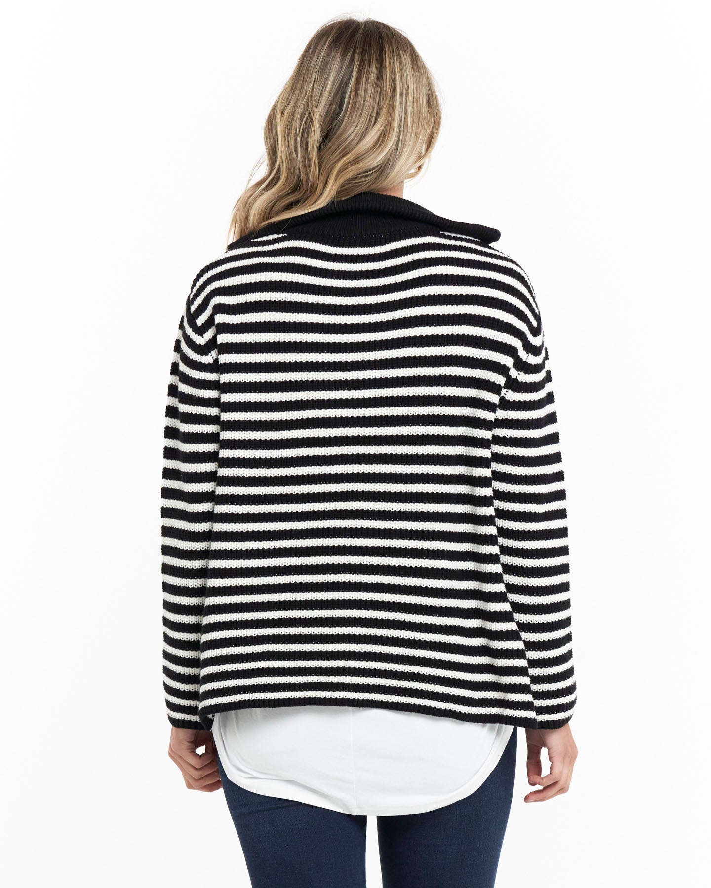 Bordeaux Collar Knit - Black Bold Stripe