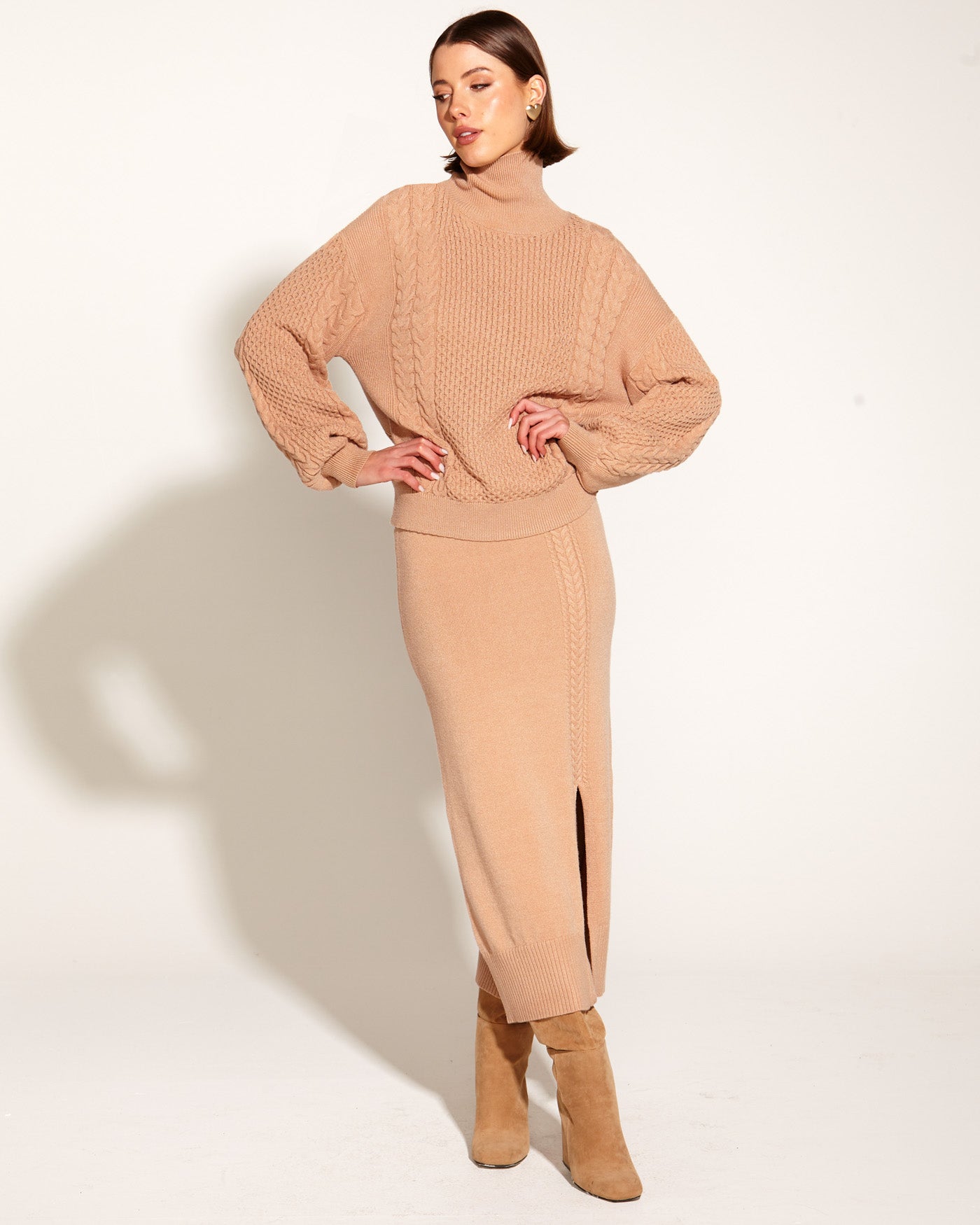 Treasure Midi Knit Skirt - Tan