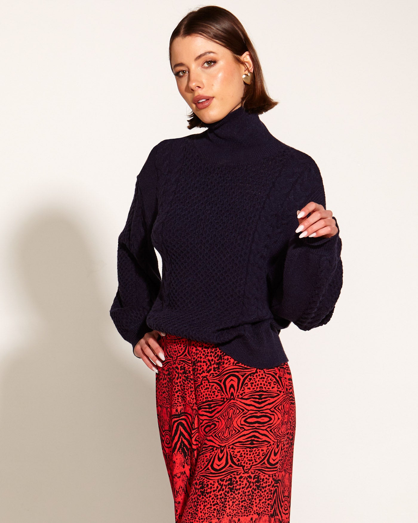 Treasure Turtleneck Cable Knit - Navy