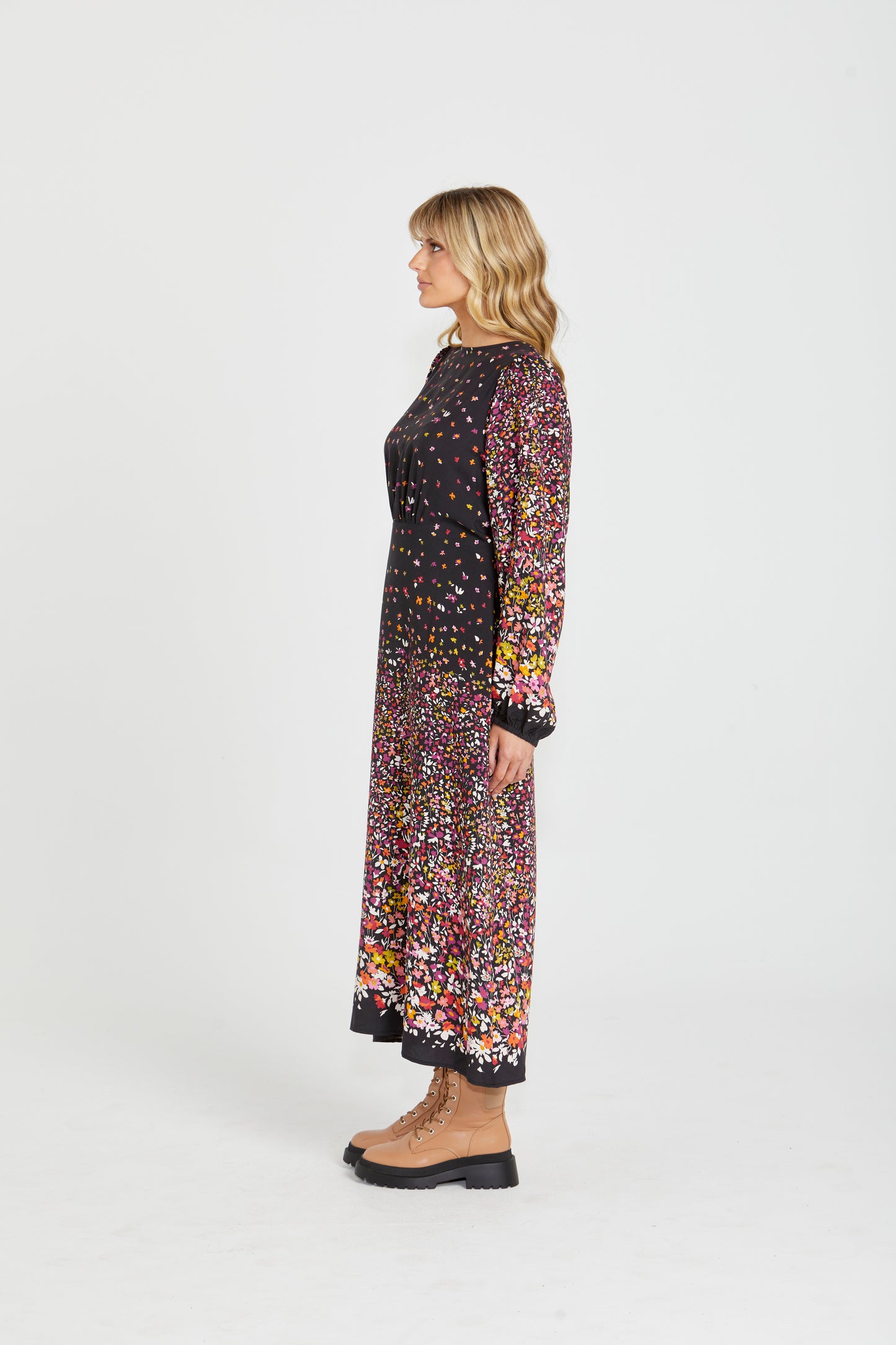 Suki Long Sleeve Maxi Dress - Ditsy Border