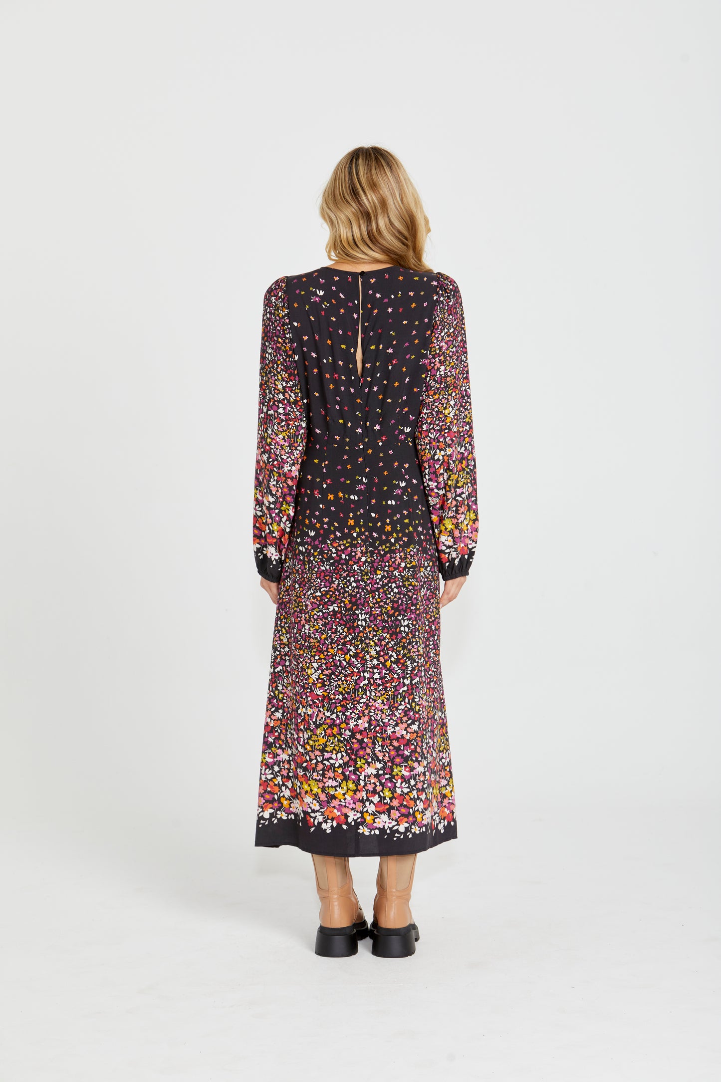 Suki Long Sleeve Maxi Dress - Ditsy Border