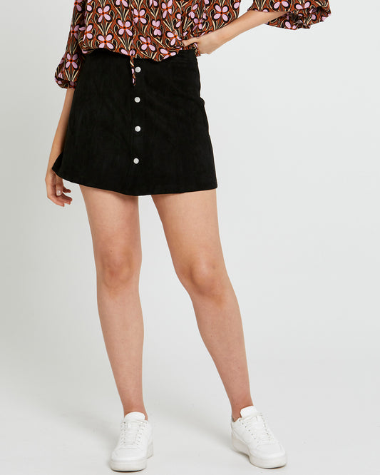 Becca High Waisted Button Skirt - Black
