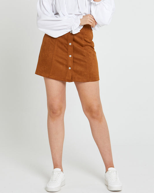 Becca High Waisted Button Skirt - Brandy Brown