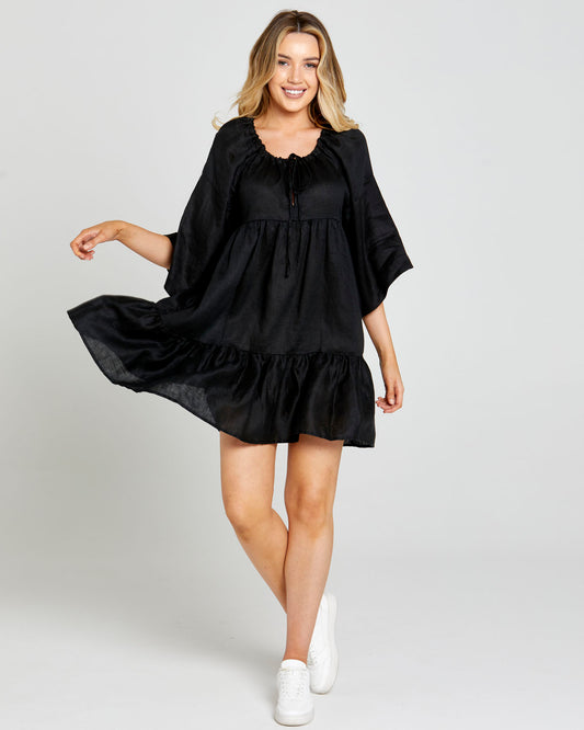Cassie Kaftan Mini Dress Black