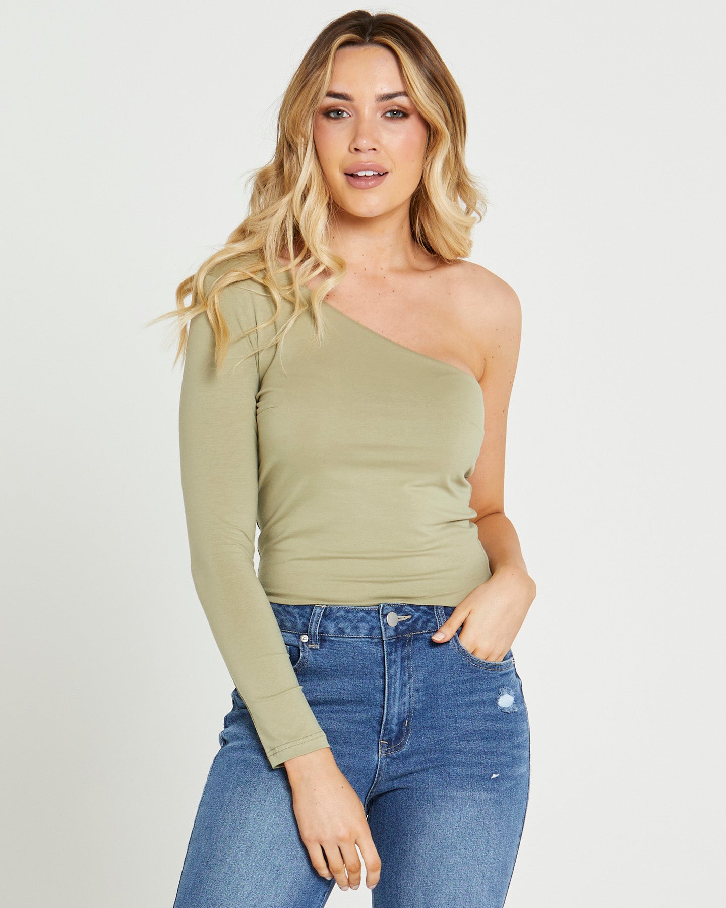 Anna One Sleeve Top - Sage Green