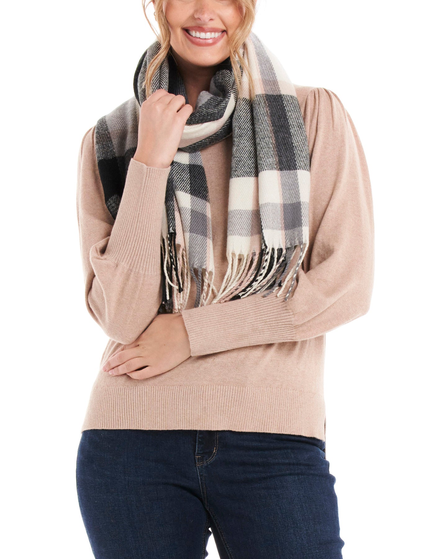 Kourtney Scarf - Black & Camel Check