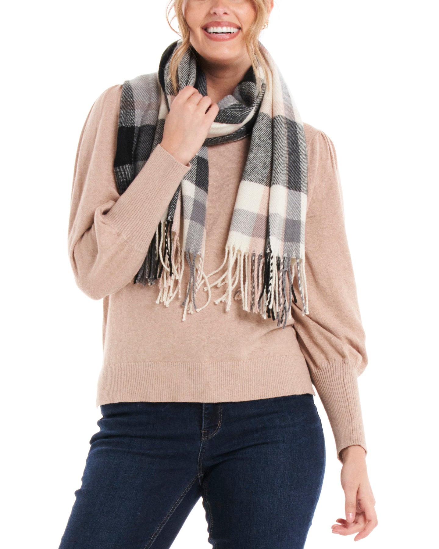 Kourtney Scarf - Black & Camel Check