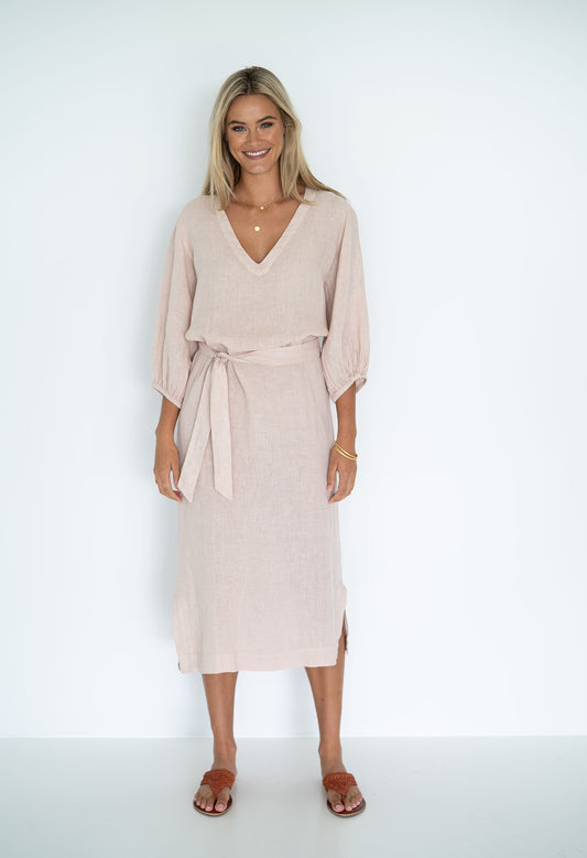 Cuba Dress - Stone 100% Linen by Humidity Lifestyle | Shop online Sand & Stone Evans Head